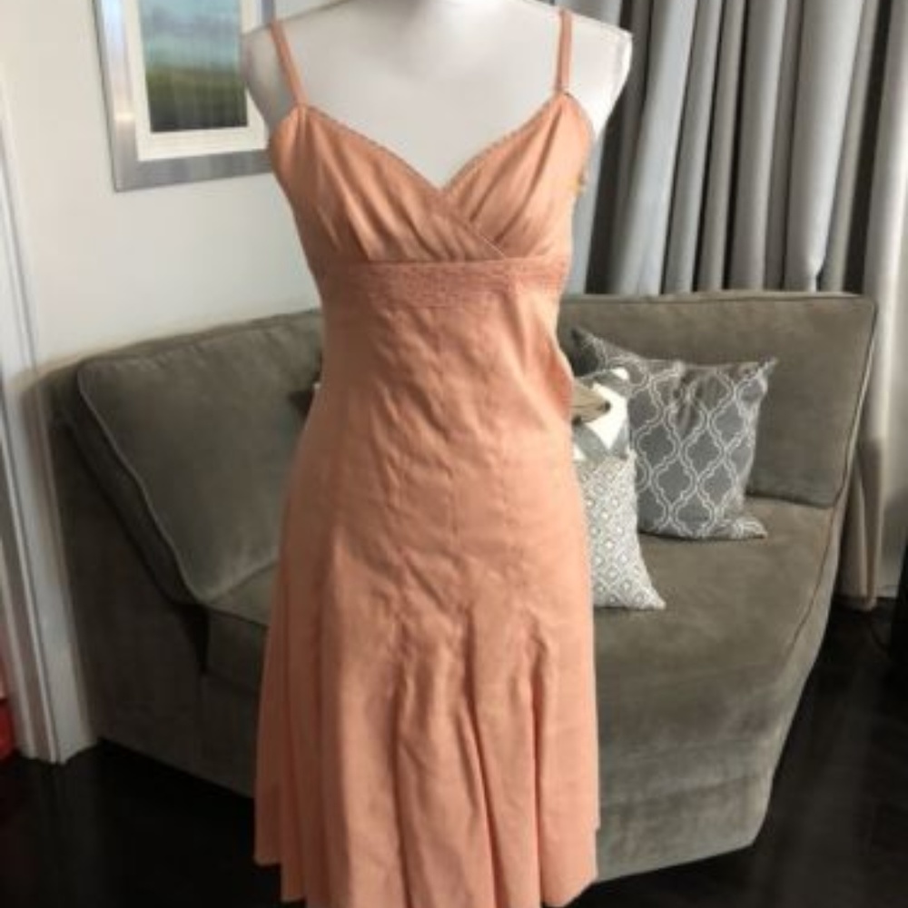 Peach Linen Summer dress, Spaghetti Straps, Gianni